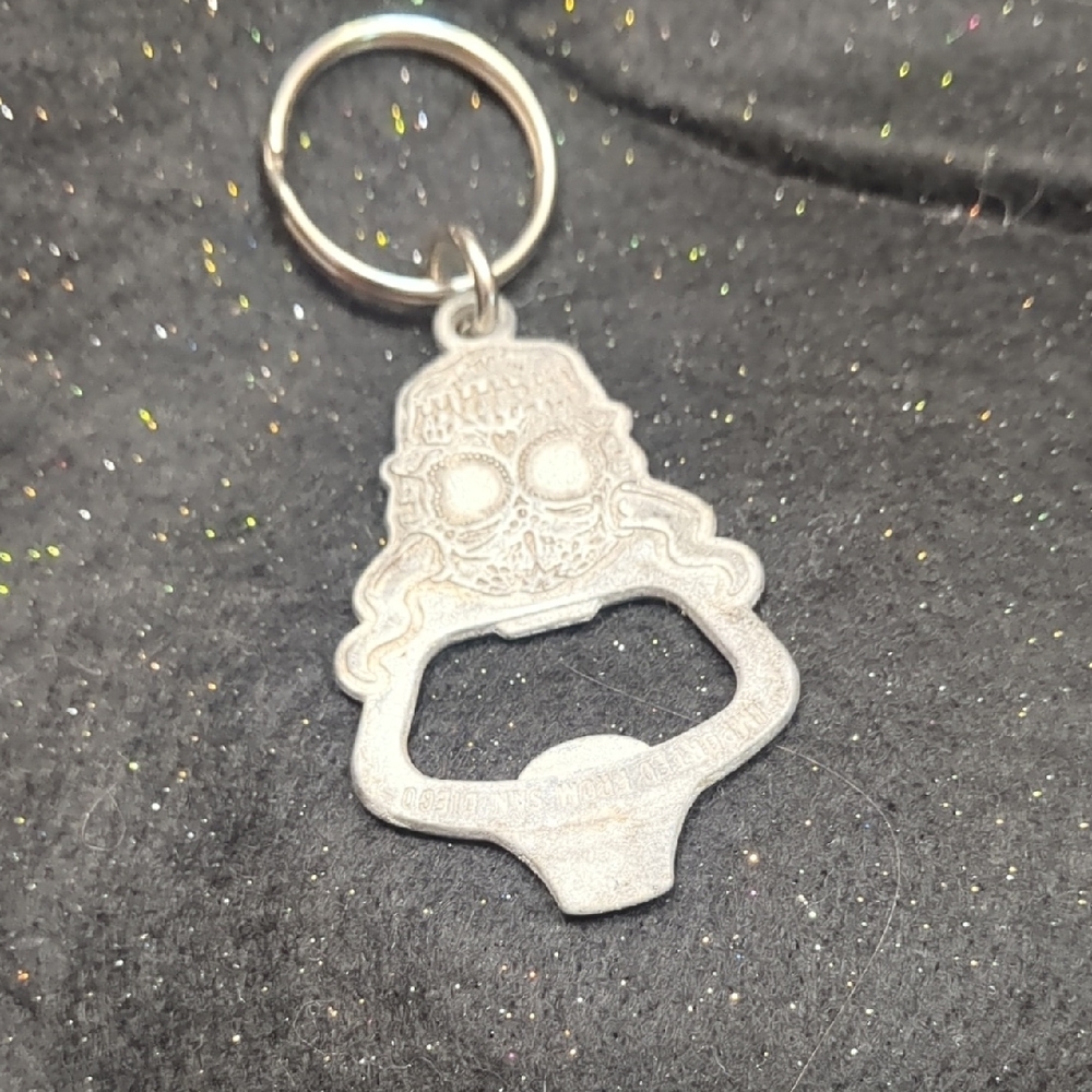 Source Unknown Silver Skull Key & Bottle Opener Keychain